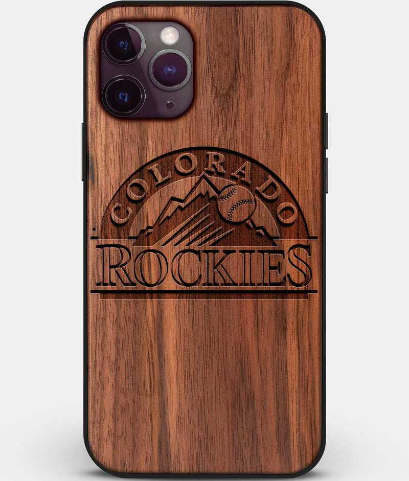 Custom Carved Wood Colorado Rockies iPhone 11 Pro Max Case | Personalized Walnut Wood Colorado Rockies Cover, Birthday Gift, Gifts For Him, Monogrammed Gift For Fan | by Engraved In Nature