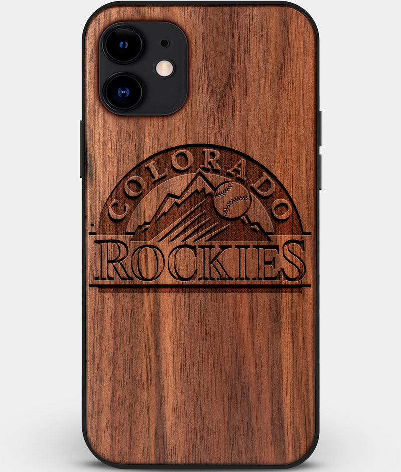 Custom Carved Wood Colorado Rockies iPhone 12 Case | Personalized Walnut Wood Colorado Rockies Cover, Birthday Gift, Gifts For Him, Monogrammed Gift For Fan | by Engraved In Nature