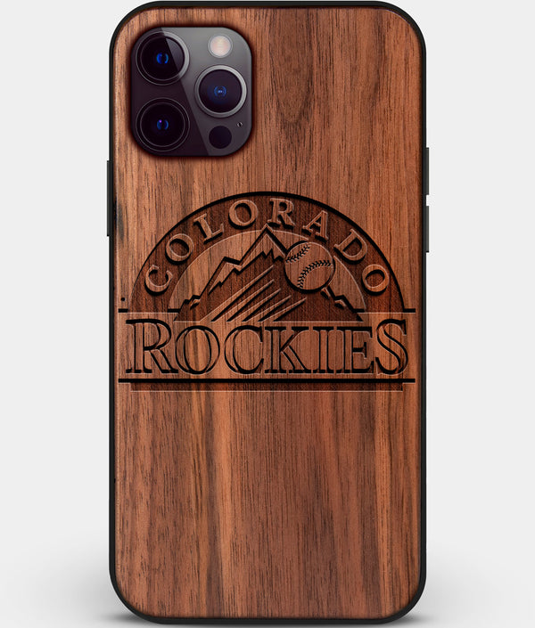 Custom Carved Wood Colorado Rockies iPhone 12 Pro Case | Personalized Walnut Wood Colorado Rockies Cover, Birthday Gift, Gifts For Him, Monogrammed Gift For Fan | by Engraved In Nature