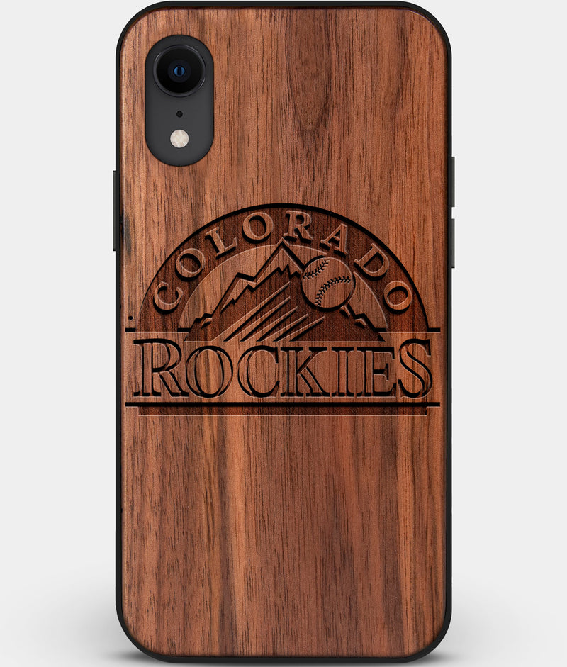Custom Carved Wood Colorado Rockies iPhone XR Case | Personalized Walnut Wood Colorado Rockies Cover, Birthday Gift, Gifts For Him, Monogrammed Gift For Fan | by Engraved In Nature