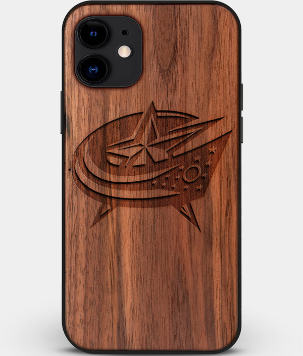 Custom Carved Wood Columbus Blue Jackets iPhone 12 Case | Personalized Walnut Wood Columbus Blue Jackets Cover, Birthday Gift, Gifts For Him, Monogrammed Gift For Fan | by Engraved In Nature