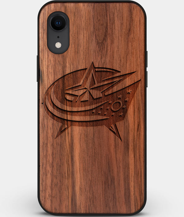 Custom Carved Wood Columbus Blue Jackets iPhone XR Case | Personalized Walnut Wood Columbus Blue Jackets Cover, Birthday Gift, Gifts For Him, Monogrammed Gift For Fan | by Engraved In Nature
