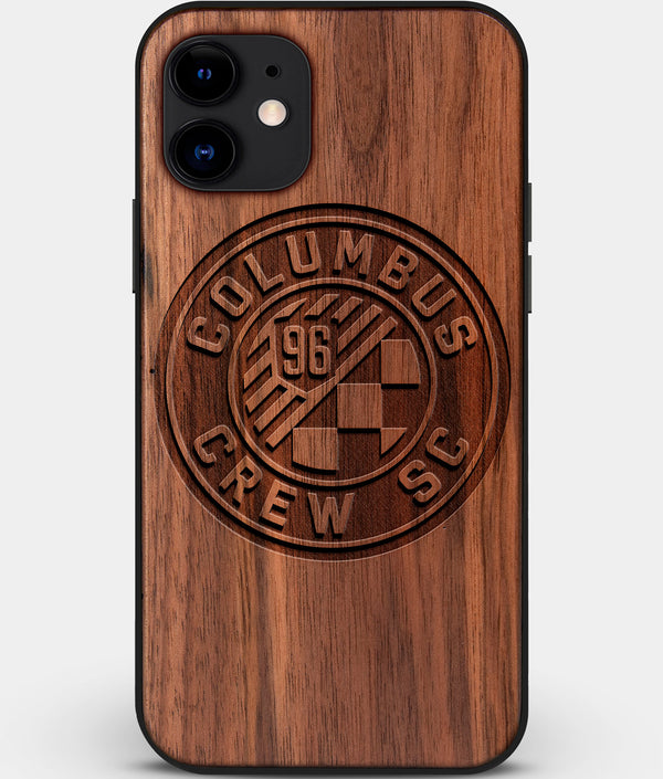 Custom Carved Wood Columbus Crew SC iPhone 11 Case | Personalized Walnut Wood Columbus Crew SC Cover, Birthday Gift, Gifts For Him, Monogrammed Gift For Fan | by Engraved In Nature