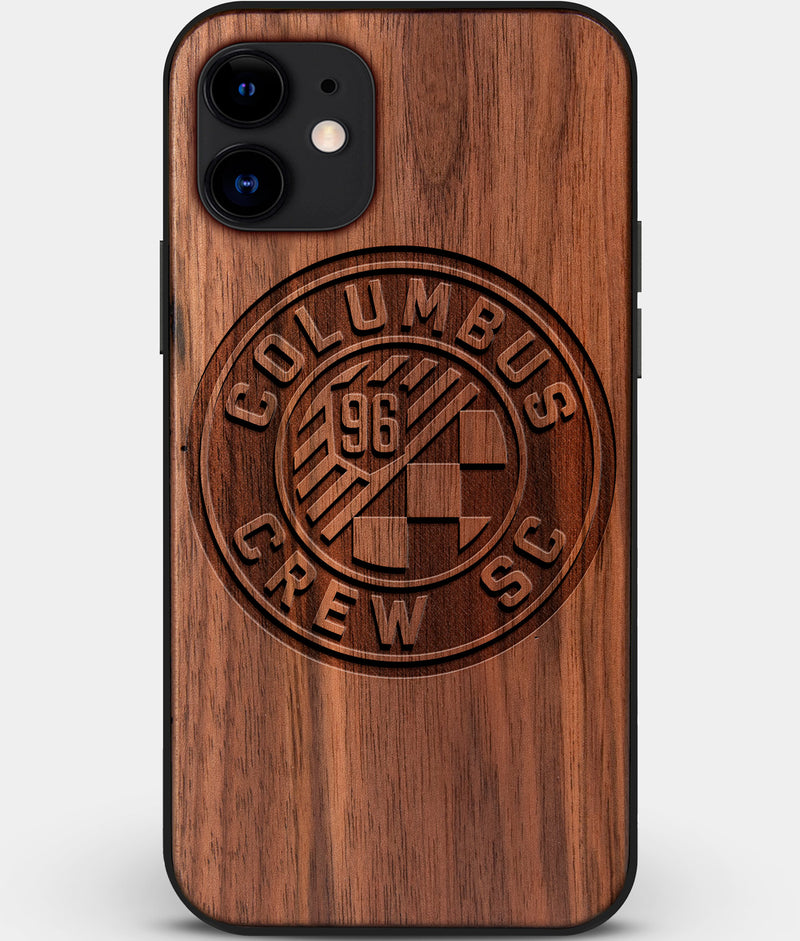Custom Carved Wood Columbus Crew SC iPhone 12 Mini Case | Personalized Walnut Wood Columbus Crew SC Cover, Birthday Gift, Gifts For Him, Monogrammed Gift For Fan | by Engraved In Nature