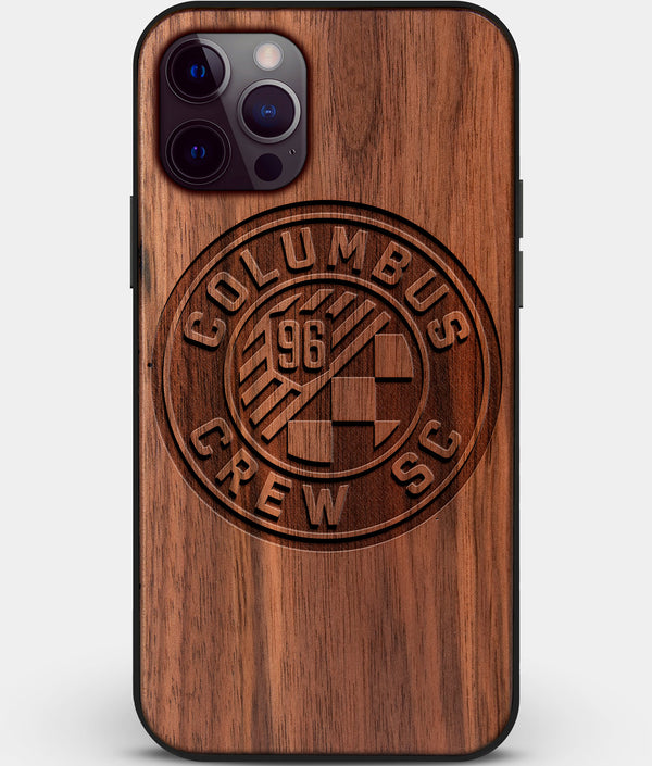 Custom Carved Wood Columbus Crew SC iPhone 12 Pro Case | Personalized Walnut Wood Columbus Crew SC Cover, Birthday Gift, Gifts For Him, Monogrammed Gift For Fan | by Engraved In Nature
