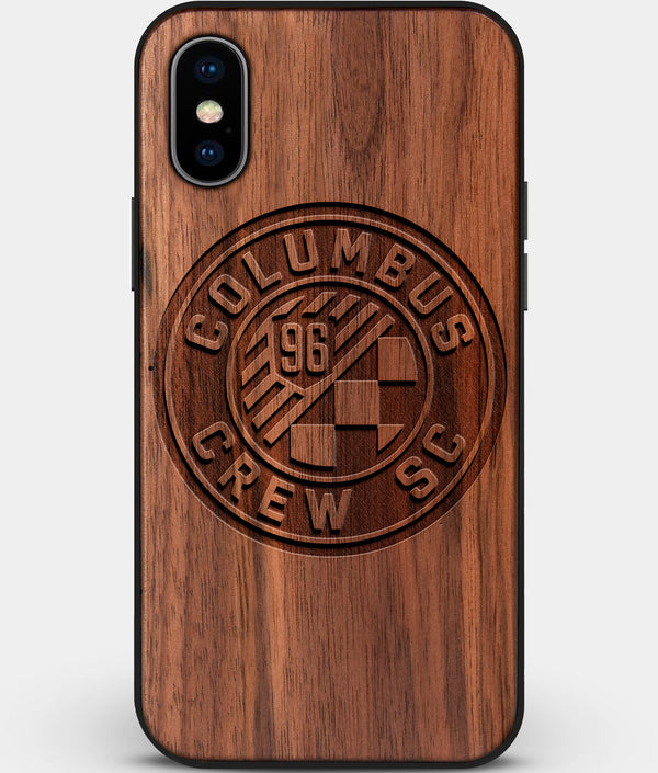Custom Carved Wood Columbus Crew SC iPhone X/XS Case | Personalized Walnut Wood Columbus Crew SC Cover, Birthday Gift, Gifts For Him, Monogrammed Gift For Fan | by Engraved In Nature