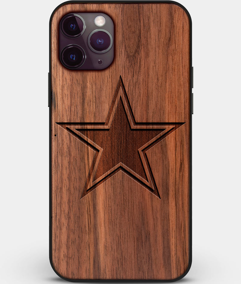 Custom Carved Wood Dallas Cowboys iPhone 11 Pro Case | Personalized Walnut Wood Dallas Cowboys Cover, Birthday Gift, Gifts For Him, Monogrammed Gift For Fan | by Engraved In Nature