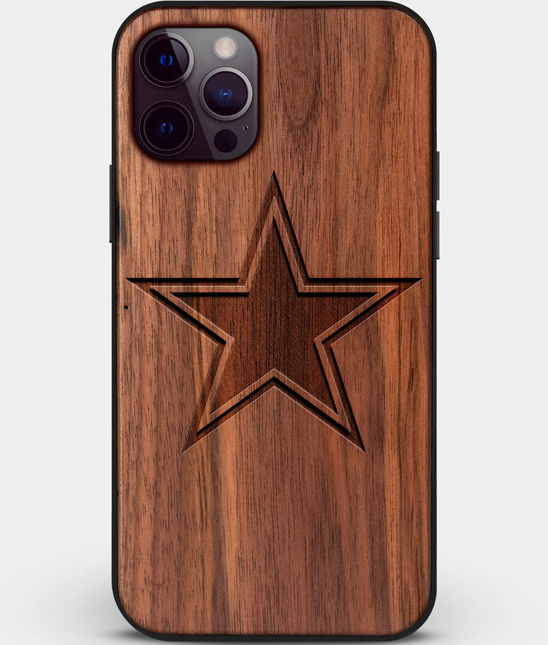Custom Carved Wood Dallas Cowboys iPhone 12 Pro Case | Personalized Walnut Wood Dallas Cowboys Cover, Birthday Gift, Gifts For Him, Monogrammed Gift For Fan | by Engraved In Nature