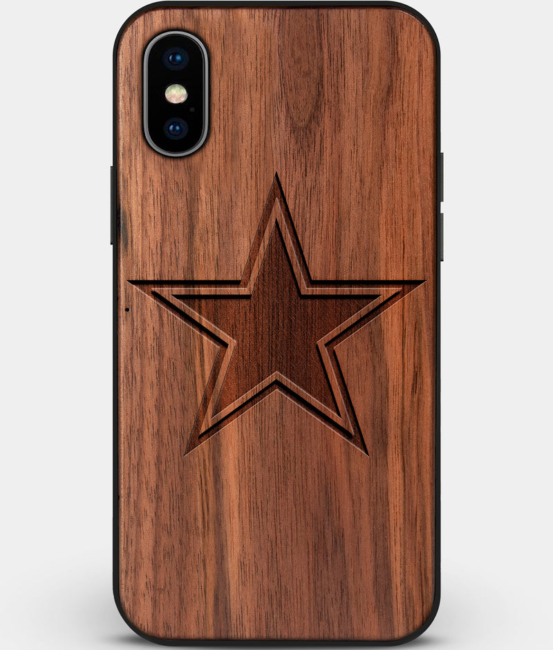 Custom Carved Wood Dallas Cowboys iPhone X/XS Case | Personalized Walnut Wood Dallas Cowboys Cover, Birthday Gift, Gifts For Him, Monogrammed Gift For Fan | by Engraved In Nature