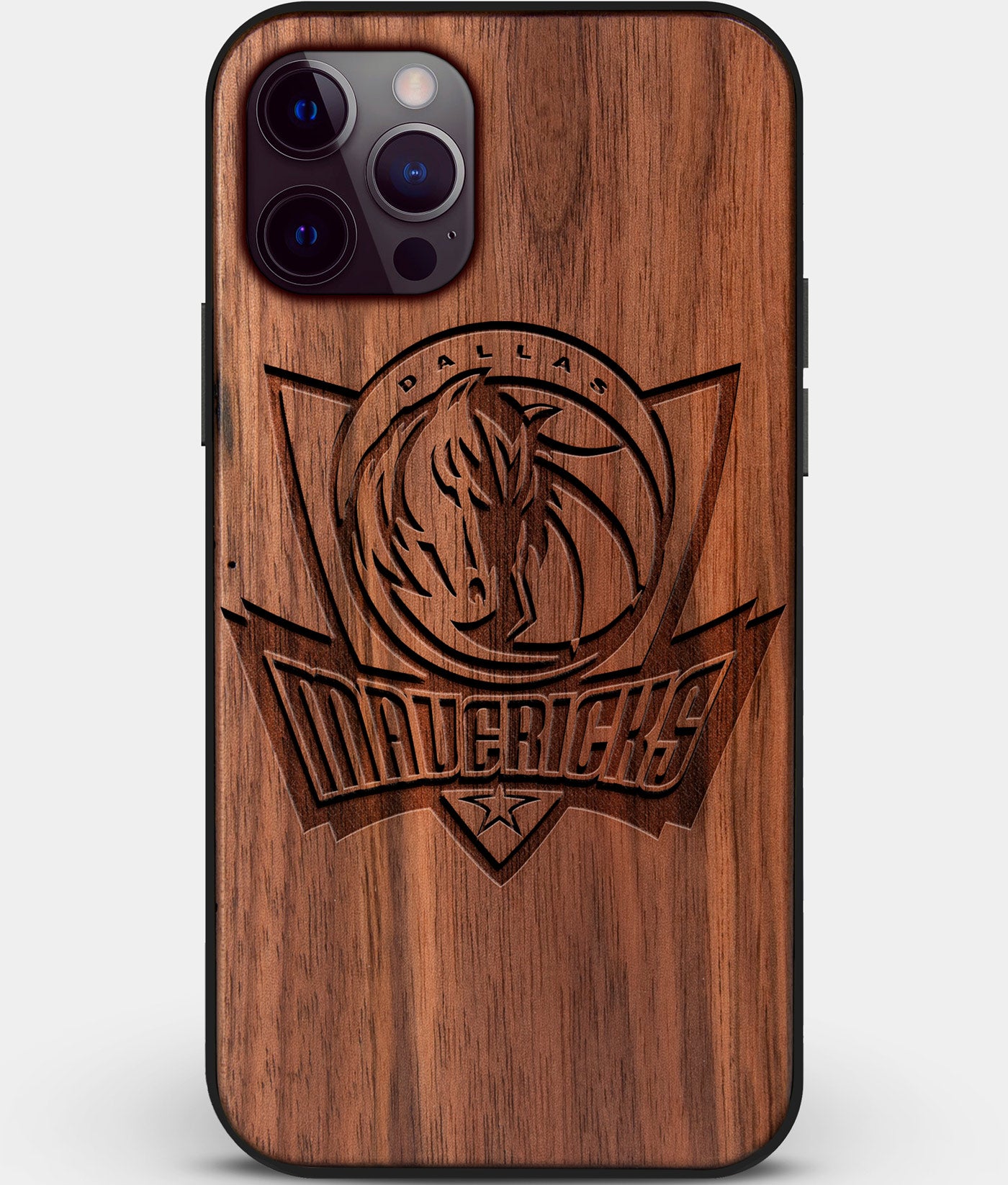 Custom Carved Wood Dallas Mavericks iPhone 12 Pro Case | Personalized Walnut Wood Dallas Mavericks Cover, Birthday Gift, Gifts For Him, Monogrammed Gift For Fan | by Engraved In Nature