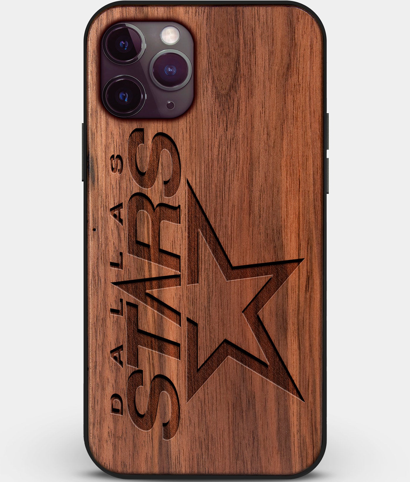 Custom Carved Wood Dallas Stars iPhone 11 Pro Case | Personalized Walnut Wood Dallas Stars Cover, Birthday Gift, Gifts For Him, Monogrammed Gift For Fan | by Engraved In Nature