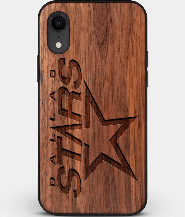 Custom Carved Wood Dallas Stars iPhone XR Case | Personalized Walnut Wood Dallas Stars Cover, Birthday Gift, Gifts For Him, Monogrammed Gift For Fan | by Engraved In Nature