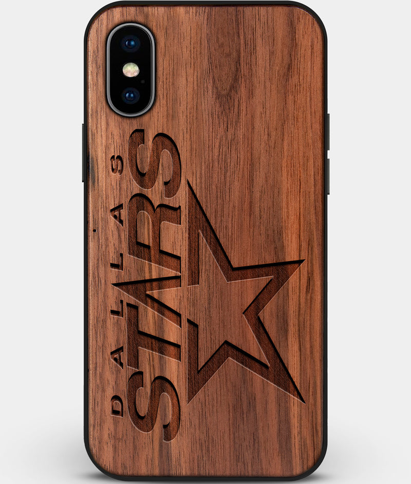 Custom Carved Wood Dallas Stars iPhone X/XS Case | Personalized Walnut Wood Dallas Stars Cover, Birthday Gift, Gifts For Him, Monogrammed Gift For Fan | by Engraved In Nature