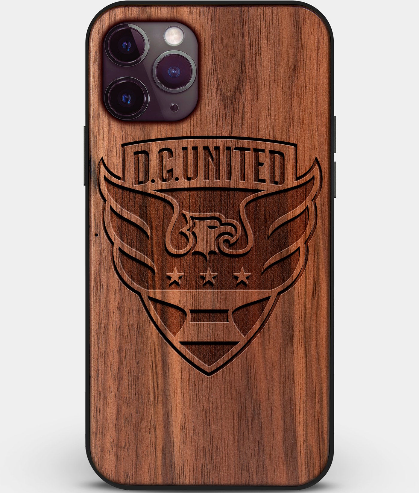 Custom Carved Wood D.C. United iPhone 11 Pro Case | Personalized Walnut Wood D.C. United Cover, Birthday Gift, Gifts For Him, Monogrammed Gift For Fan | by Engraved In Nature