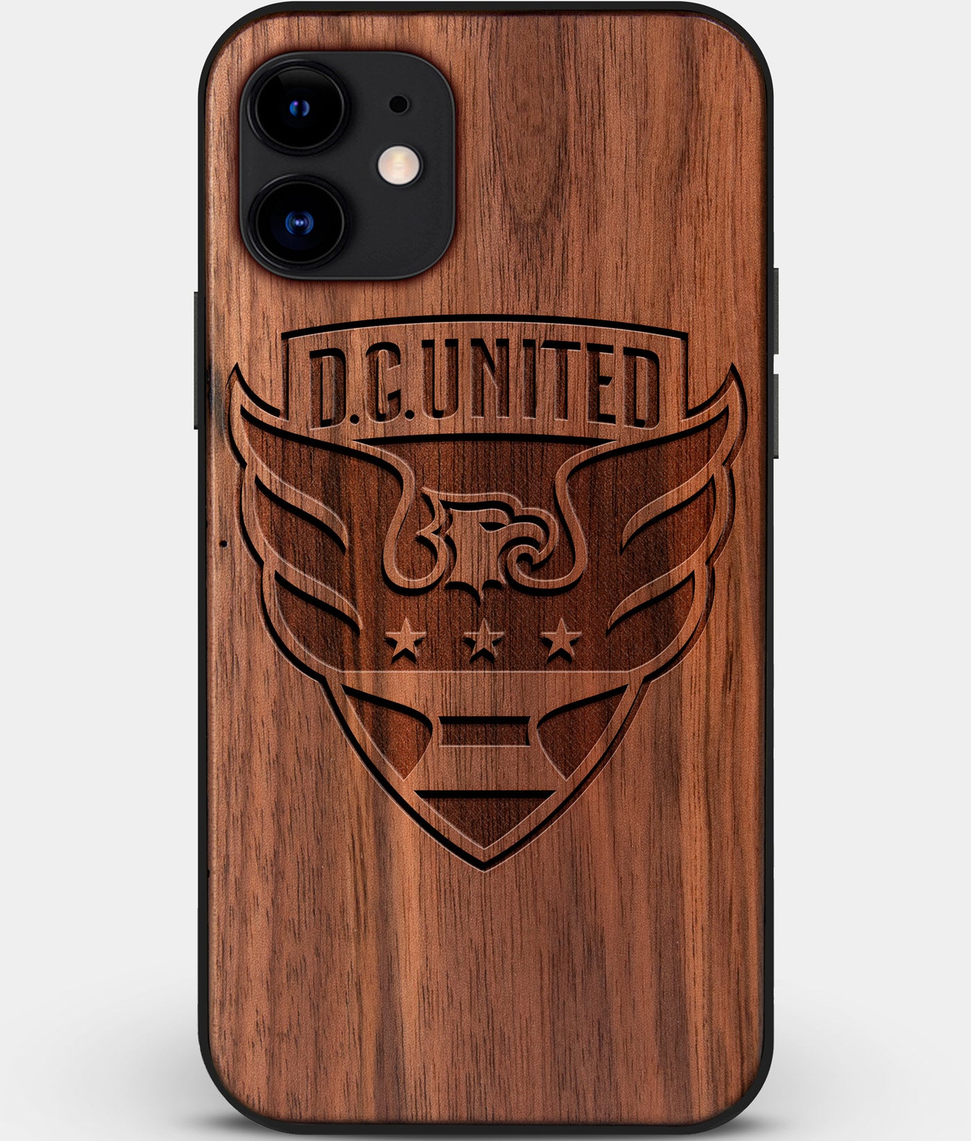 Custom Carved Wood D.C. United iPhone 12 Mini Case | Personalized Walnut Wood D.C. United Cover, Birthday Gift, Gifts For Him, Monogrammed Gift For Fan | by Engraved In Nature