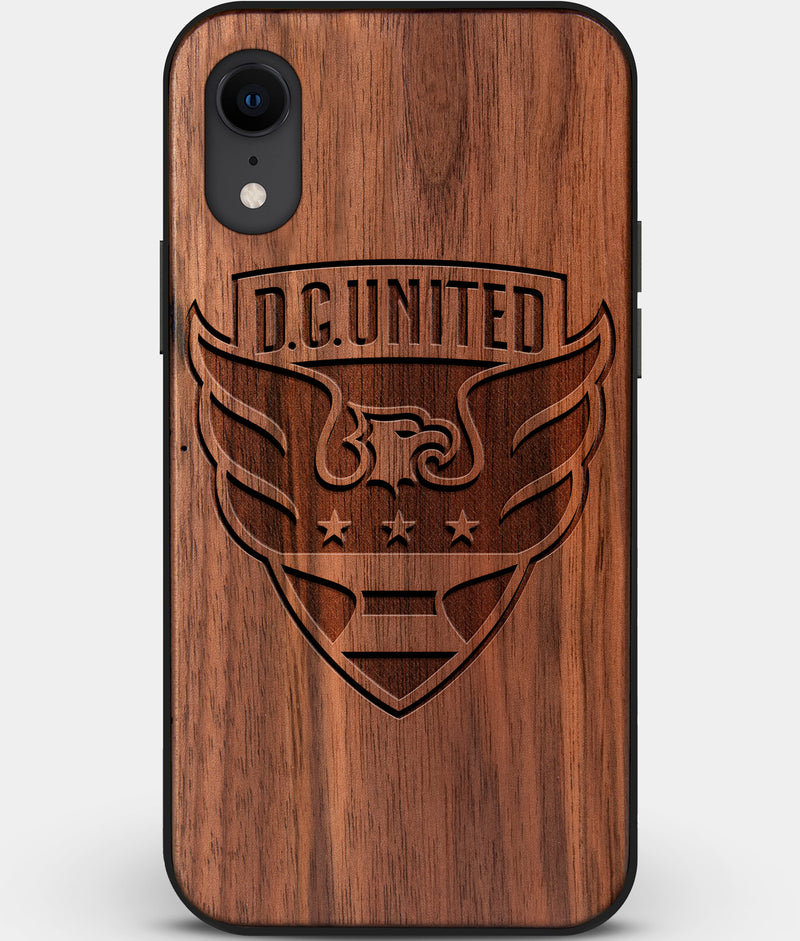 Custom Carved Wood D.C. United iPhone XR Case | Personalized Walnut Wood D.C. United Cover, Birthday Gift, Gifts For Him, Monogrammed Gift For Fan | by Engraved In Nature