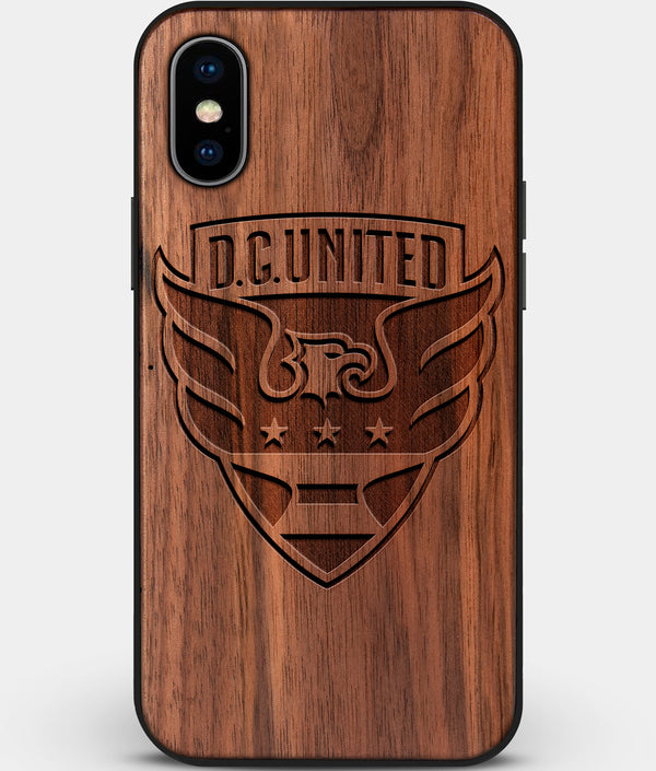 Custom Carved Wood D.C. United iPhone X/XS Case | Personalized Walnut Wood D.C. United Cover, Birthday Gift, Gifts For Him, Monogrammed Gift For Fan | by Engraved In Nature