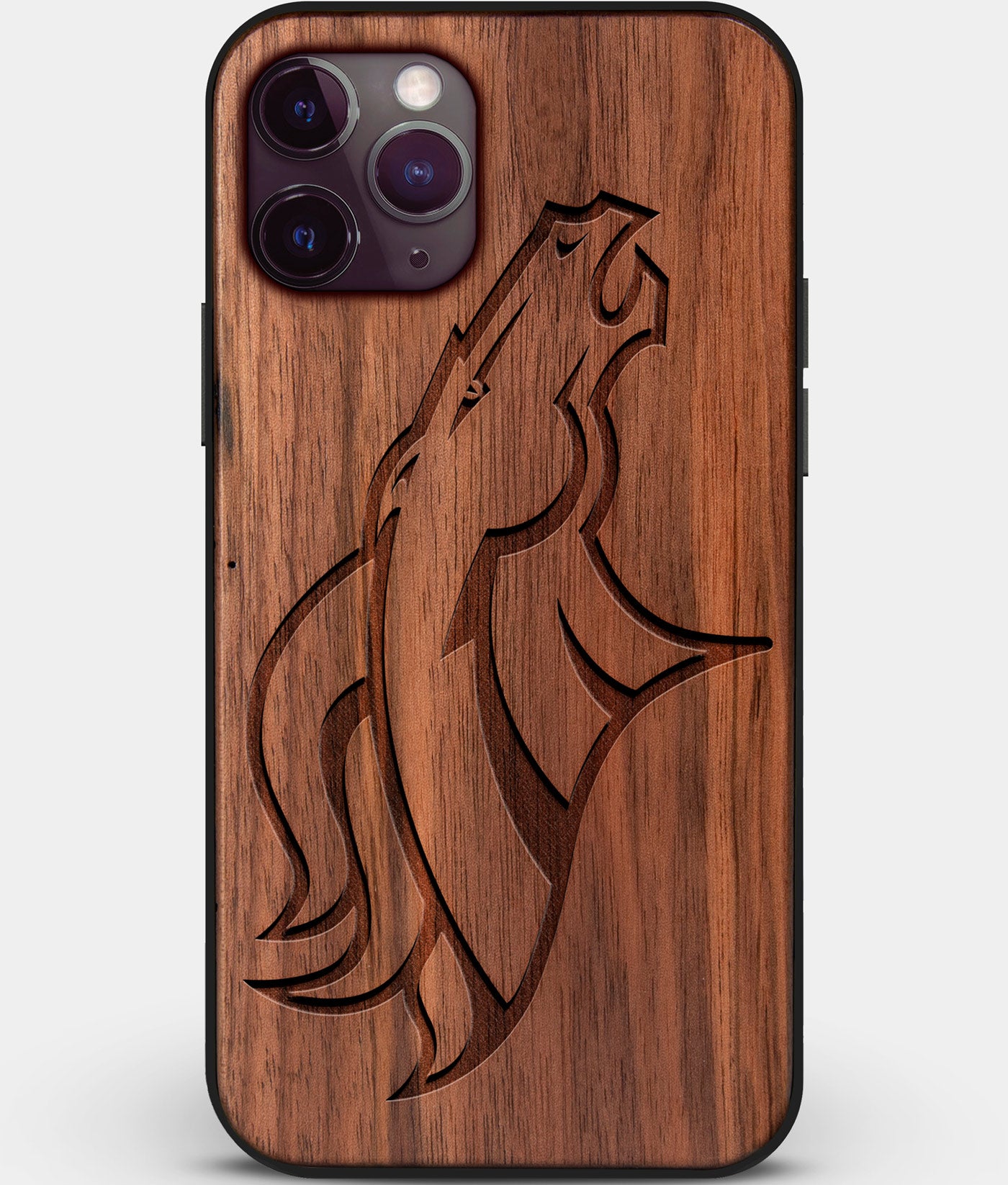 Custom Carved Wood Denver Broncos iPhone 11 Pro Case | Personalized Walnut Wood Denver Broncos Cover, Birthday Gift, Gifts For Him, Monogrammed Gift For Fan | by Engraved In Nature