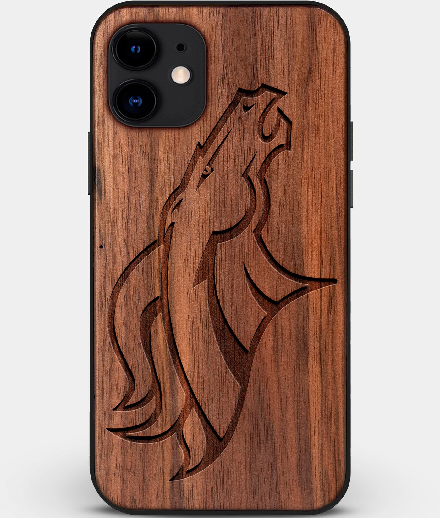 Custom Carved Wood Denver Broncos iPhone 12 Case | Personalized Walnut Wood Denver Broncos Cover, Birthday Gift, Gifts For Him, Monogrammed Gift For Fan | by Engraved In Nature