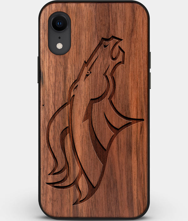 Custom Carved Wood Denver Broncos iPhone XR Case | Personalized Walnut Wood Denver Broncos Cover, Birthday Gift, Gifts For Him, Monogrammed Gift For Fan | by Engraved In Nature