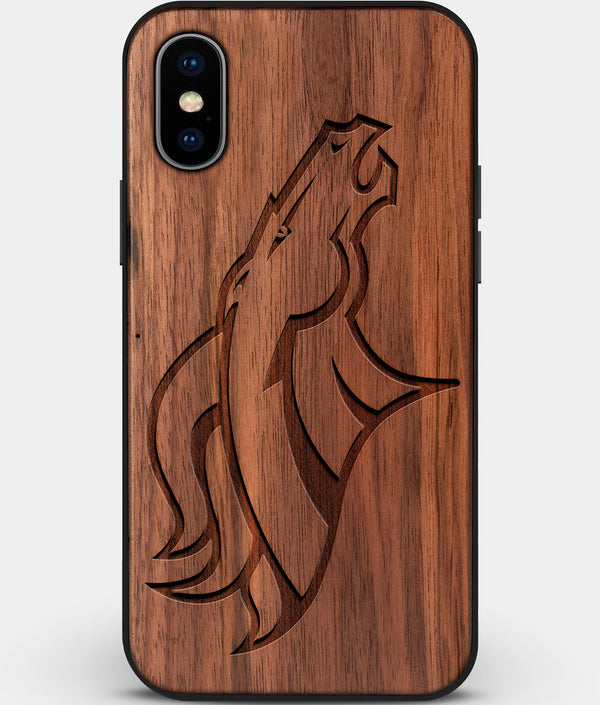 Custom Carved Wood Denver Broncos iPhone XS Max Case | Personalized Walnut Wood Denver Broncos Cover, Birthday Gift, Gifts For Him, Monogrammed Gift For Fan | by Engraved In Nature