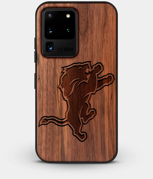 Best Custom Engraved Walnut Wood Detroit Lions Galaxy S20 Ultra Case - Engraved In Nature