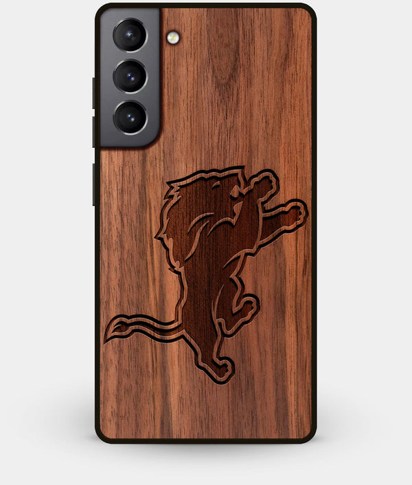 Best Walnut Wood Detroit Lions Galaxy S21 Case - Custom Engraved Cover - Engraved In Nature