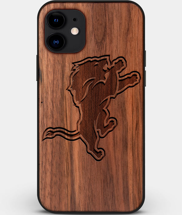 Custom Carved Wood Detroit Lions iPhone 11 Case | Personalized Walnut Wood Detroit Lions Cover, Birthday Gift, Gifts For Him, Monogrammed Gift For Fan | by Engraved In Nature