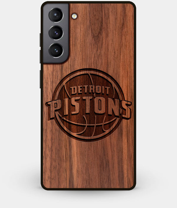 Best Walnut Wood Detroit Pistons Galaxy S21 Case - Custom Engraved Cover - Engraved In Nature