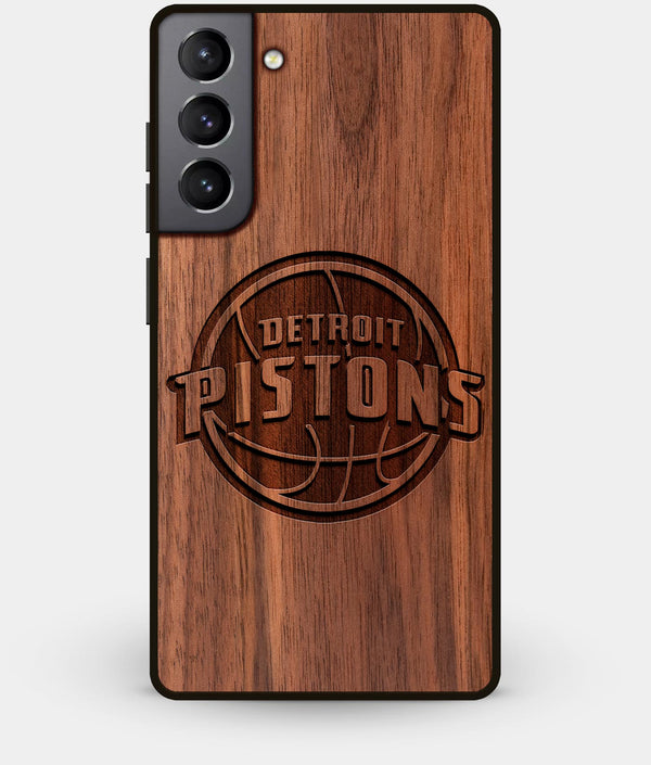Best Walnut Wood Detroit Pistons Galaxy S21 Case - Custom Engraved Cover - Engraved In Nature