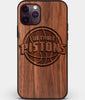 Custom Carved Wood Detroit Pistons iPhone 11 Pro Case | Personalized Walnut Wood Detroit Pistons Cover, Birthday Gift, Gifts For Him, Monogrammed Gift For Fan | by Engraved In Nature