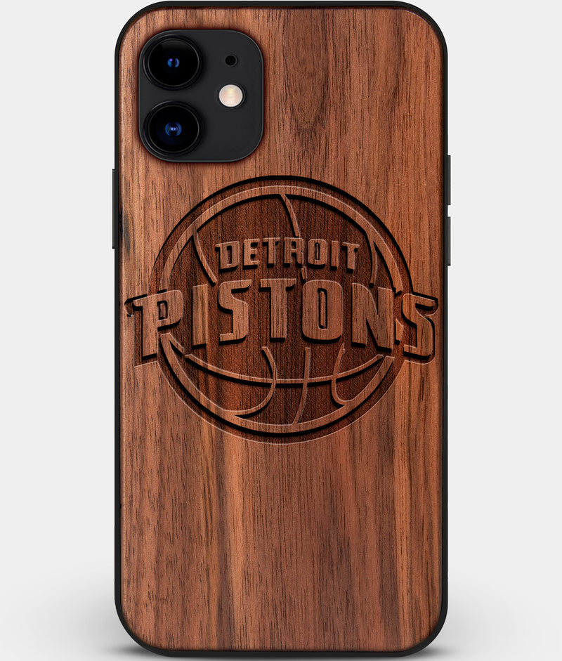 Custom Carved Wood Detroit Pistons iPhone 12 Case | Personalized Walnut Wood Detroit Pistons Cover, Birthday Gift, Gifts For Him, Monogrammed Gift For Fan | by Engraved In Nature