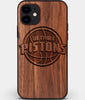 Custom Carved Wood Detroit Pistons iPhone 12 Mini Case | Personalized Walnut Wood Detroit Pistons Cover, Birthday Gift, Gifts For Him, Monogrammed Gift For Fan | by Engraved In Nature