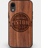 Custom Carved Wood Detroit Pistons iPhone XR Case | Personalized Walnut Wood Detroit Pistons Cover, Birthday Gift, Gifts For Him, Monogrammed Gift For Fan | by Engraved In Nature