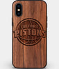 Custom Carved Wood Detroit Pistons iPhone X/XS Case | Personalized Walnut Wood Detroit Pistons Cover, Birthday Gift, Gifts For Him, Monogrammed Gift For Fan | by Engraved In Nature