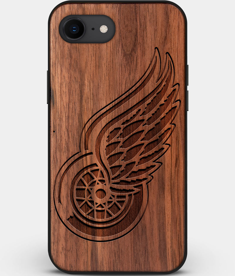 Best Custom Engraved Walnut Wood Detroit Red Wings iPhone SE Case - Engraved In Nature