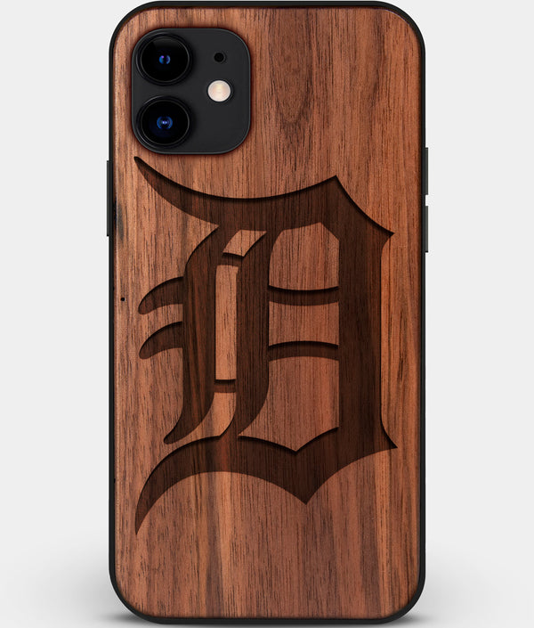 Custom Carved Wood Detroit Tigers iPhone 11 Case | Personalized Walnut Wood Detroit Tigers Cover, Birthday Gift, Gifts For Him, Monogrammed Gift For Fan | by Engraved In Nature