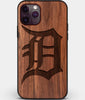 Custom Carved Wood Detroit Tigers iPhone 11 Pro Case | Personalized Walnut Wood Detroit Tigers Cover, Birthday Gift, Gifts For Him, Monogrammed Gift For Fan | by Engraved In Nature