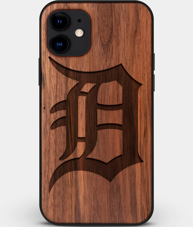 Custom Carved Wood Detroit Tigers iPhone 12 Case | Personalized Walnut Wood Detroit Tigers Cover, Birthday Gift, Gifts For Him, Monogrammed Gift For Fan | by Engraved In Nature