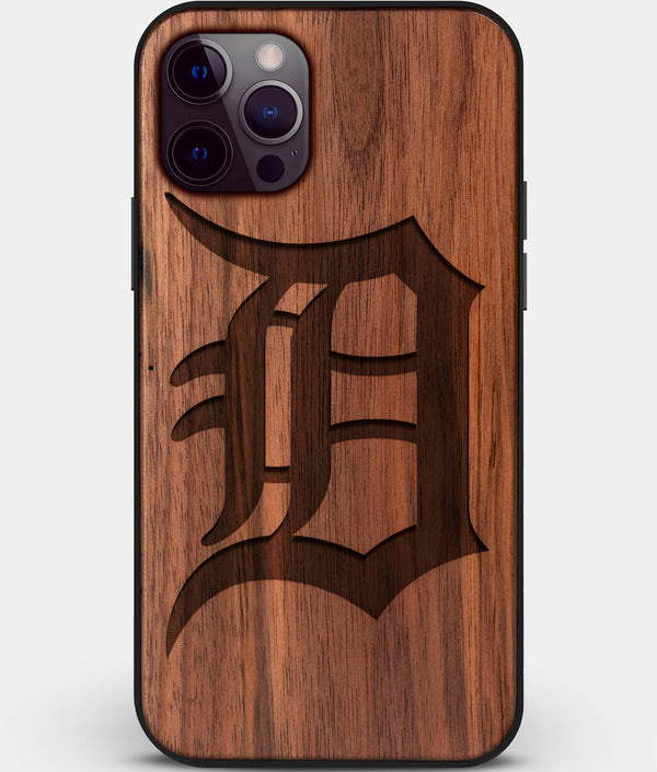 Custom Carved Wood Detroit Tigers iPhone 12 Pro Case | Personalized Walnut Wood Detroit Tigers Cover, Birthday Gift, Gifts For Him, Monogrammed Gift For Fan | by Engraved In Nature