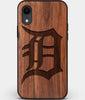 Custom Carved Wood Detroit Tigers iPhone XR Case | Personalized Walnut Wood Detroit Tigers Cover, Birthday Gift, Gifts For Him, Monogrammed Gift For Fan | by Engraved In Nature