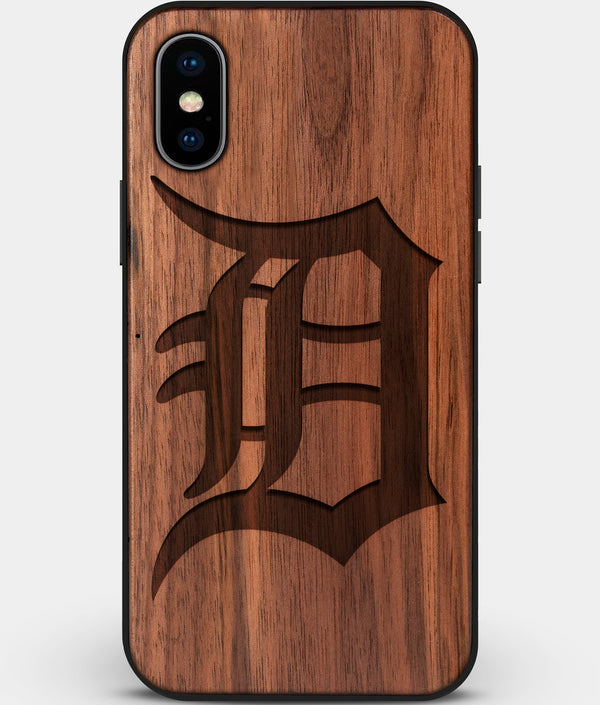 Custom Carved Wood Detroit Tigers iPhone X/XS Case | Personalized Walnut Wood Detroit Tigers Cover, Birthday Gift, Gifts For Him, Monogrammed Gift For Fan | by Engraved In Nature