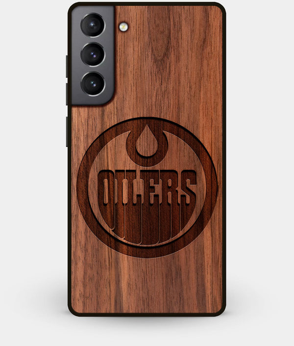 Best Walnut Wood Edmonton Oilers Galaxy S21 Case - Custom Engraved Cover - Engraved In Nature