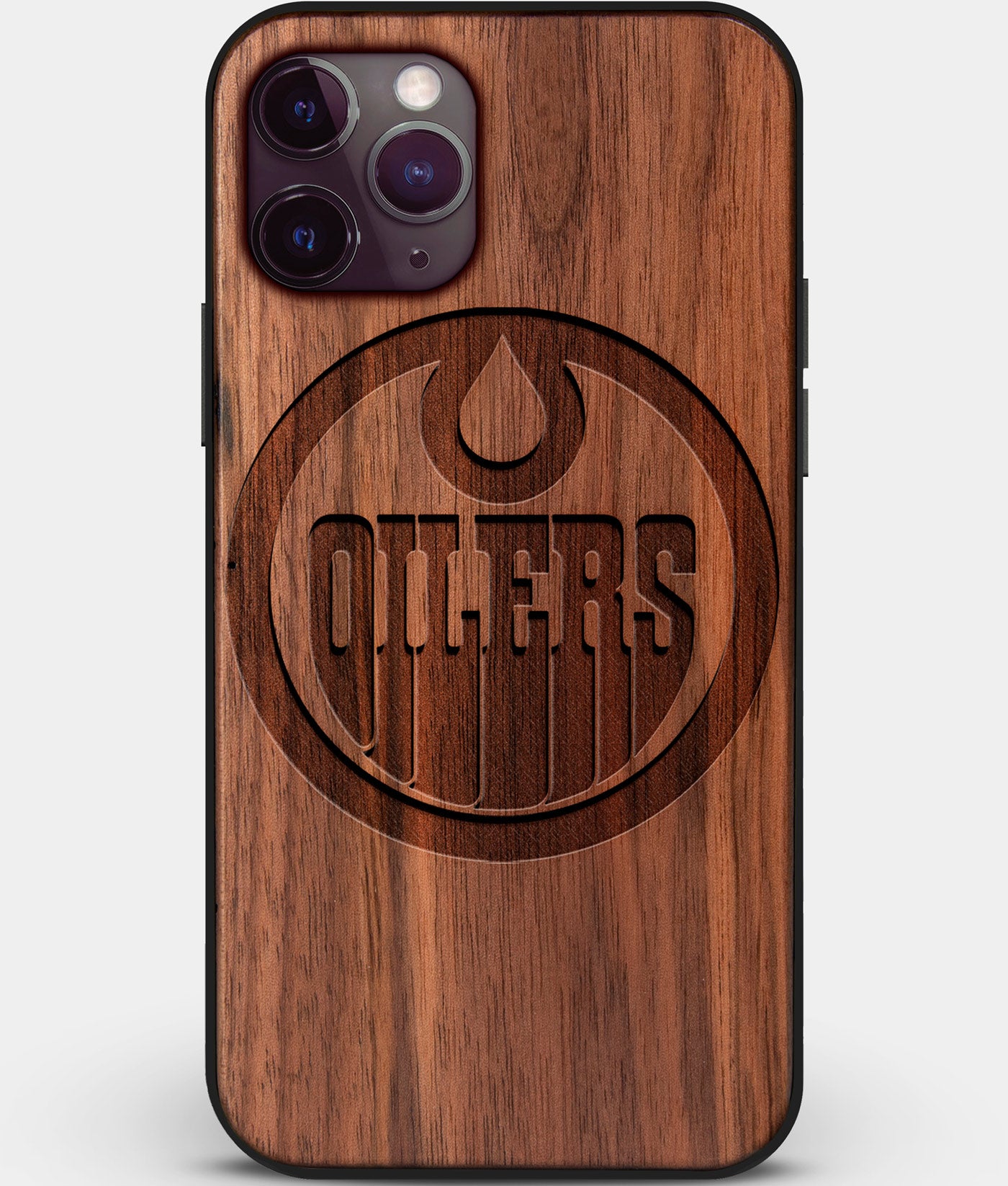 Custom Carved Wood Edmonton Oilers iPhone 11 Pro Case | Personalized Walnut Wood Edmonton Oilers Cover, Birthday Gift, Gifts For Him, Monogrammed Gift For Fan | by Engraved In Nature