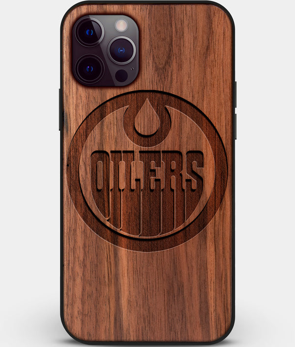 Custom Carved Wood Edmonton Oilers iPhone 12 Pro Max Case | Personalized Walnut Wood Edmonton Oilers Cover, Birthday Gift, Gifts For Him, Monogrammed Gift For Fan | by Engraved In Nature