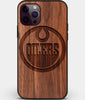 Custom Carved Wood Edmonton Oilers iPhone 12 Pro Max Case | Personalized Walnut Wood Edmonton Oilers Cover, Birthday Gift, Gifts For Him, Monogrammed Gift For Fan | by Engraved In Nature