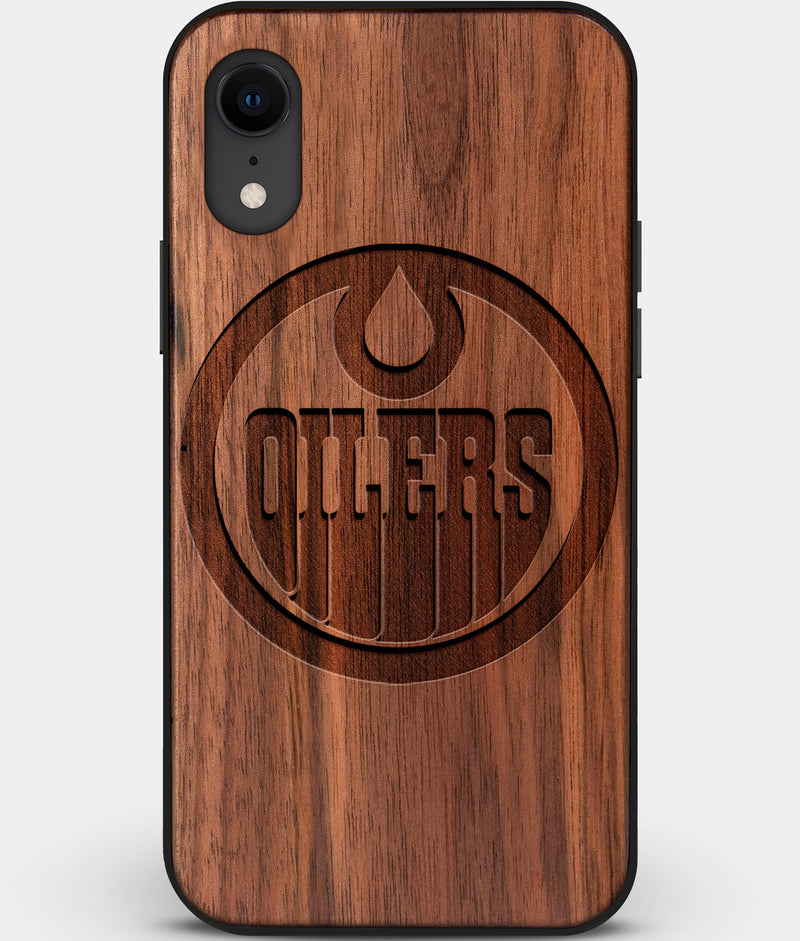 Custom Carved Wood Edmonton Oilers iPhone XR Case | Personalized Walnut Wood Edmonton Oilers Cover, Birthday Gift, Gifts For Him, Monogrammed Gift For Fan | by Engraved In Nature