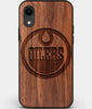Custom Carved Wood Edmonton Oilers iPhone XR Case | Personalized Walnut Wood Edmonton Oilers Cover, Birthday Gift, Gifts For Him, Monogrammed Gift For Fan | by Engraved In Nature