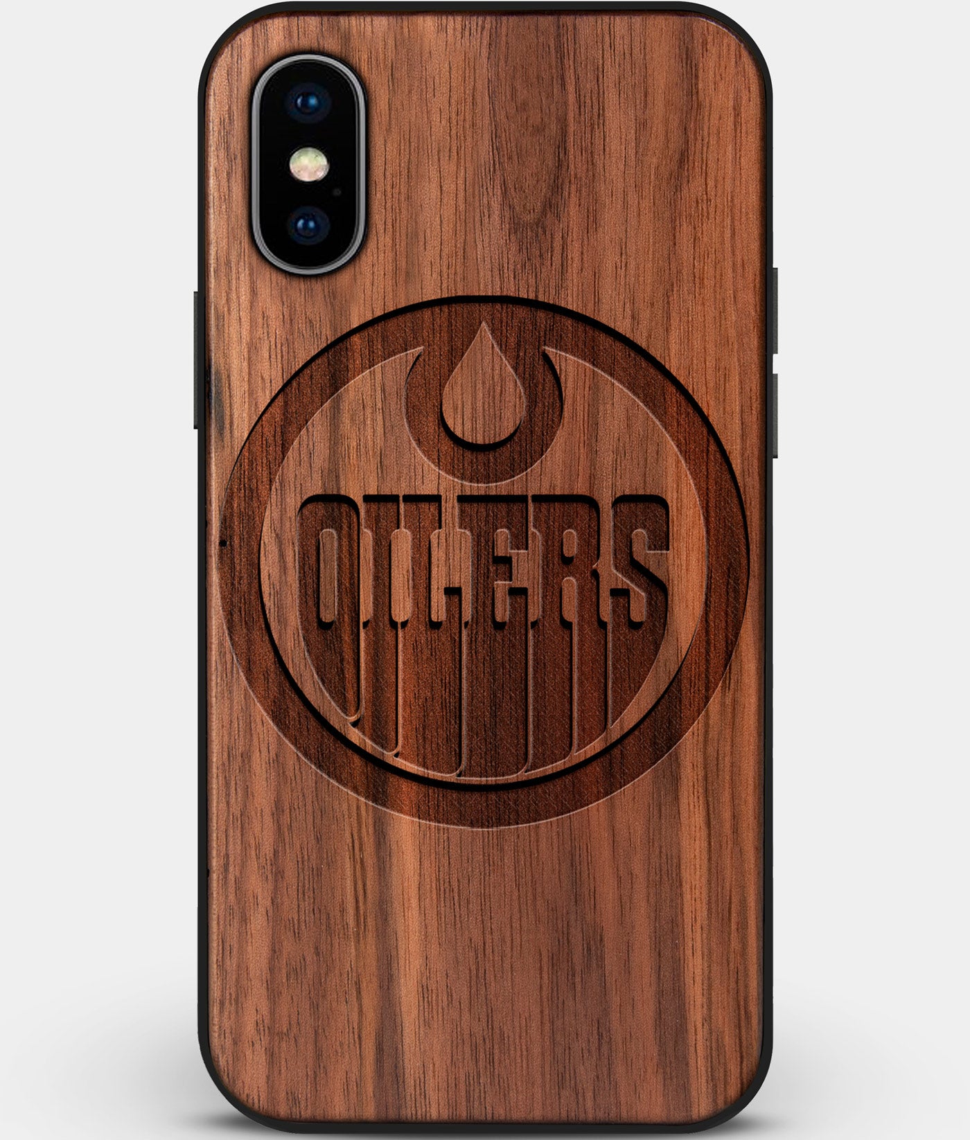 Custom Carved Wood Edmonton Oilers iPhone X/XS Case | Personalized Walnut Wood Edmonton Oilers Cover, Birthday Gift, Gifts For Him, Monogrammed Gift For Fan | by Engraved In Nature