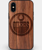 Custom Carved Wood Edmonton Oilers iPhone XS Max Case | Personalized Walnut Wood Edmonton Oilers Cover, Birthday Gift, Gifts For Him, Monogrammed Gift For Fan | by Engraved In Nature